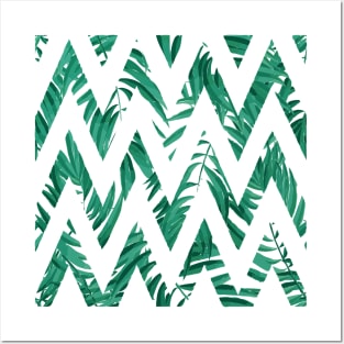 Palm Leaves Zig Zag Line (White) Posters and Art